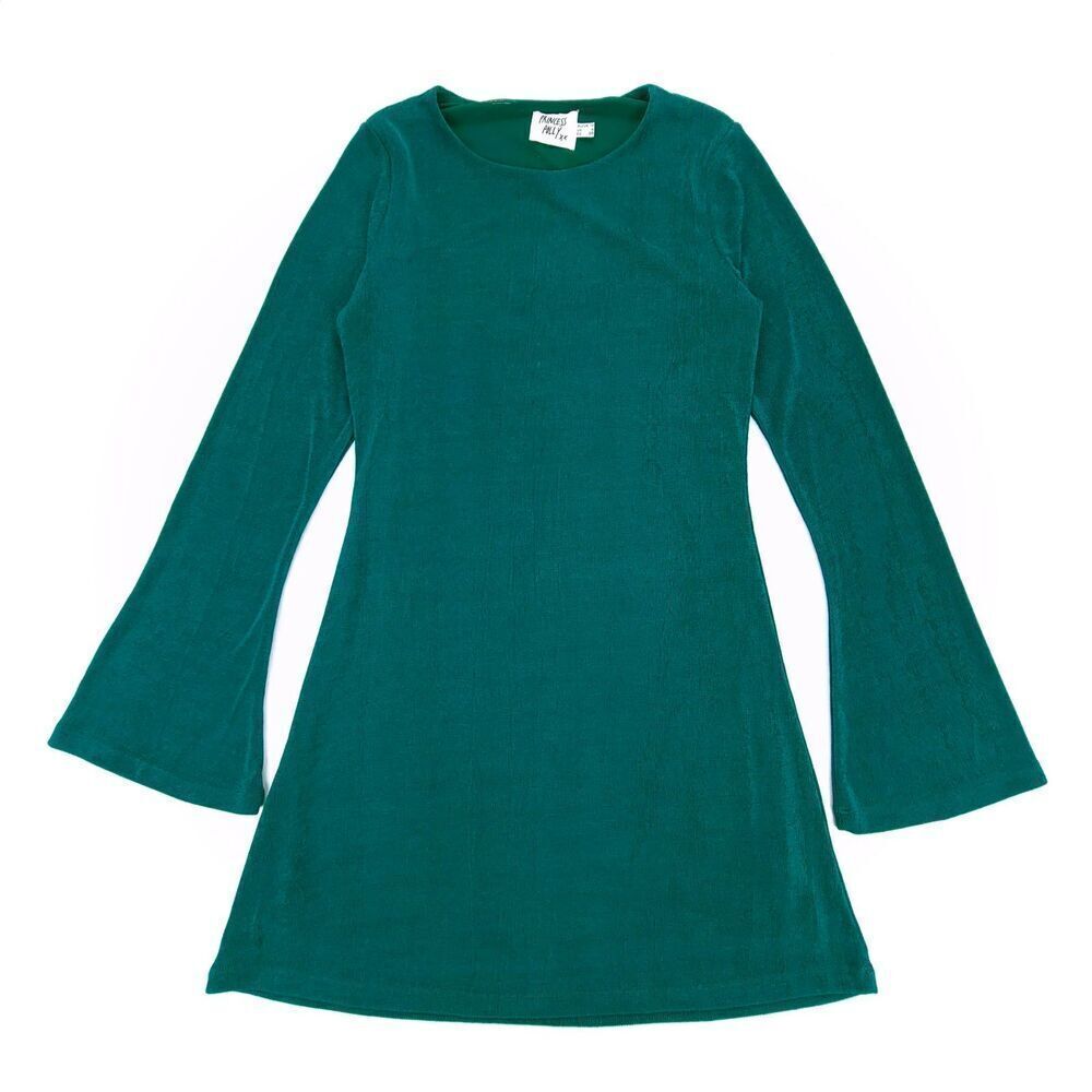 PRINCESS POLLY Bell Sleeve Crew Neck Flared Mini Dress Womens 6 Emerald Green